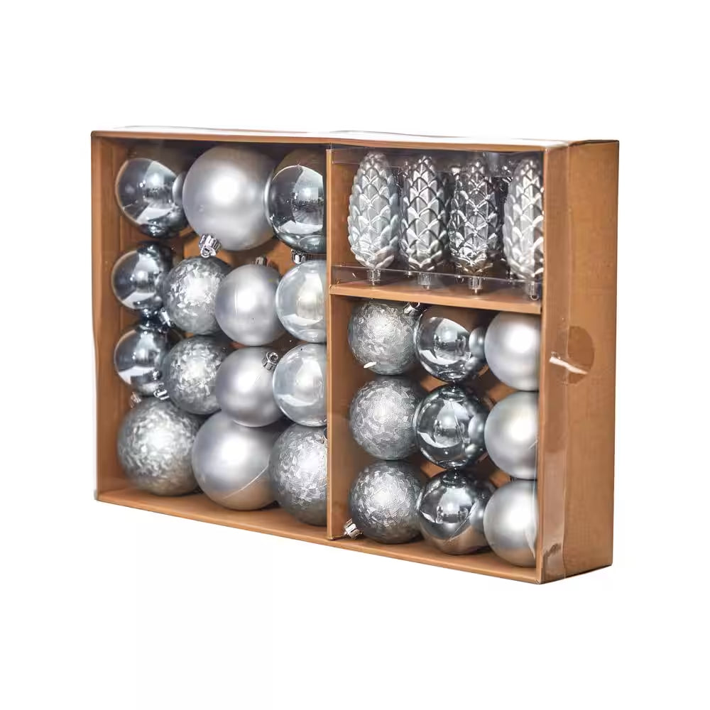 Shatterproof Holiday Christmas Lux Ornament Set with Re-Usable Storage Container (23-Pack)